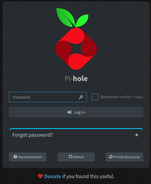 Pi-hole admin login